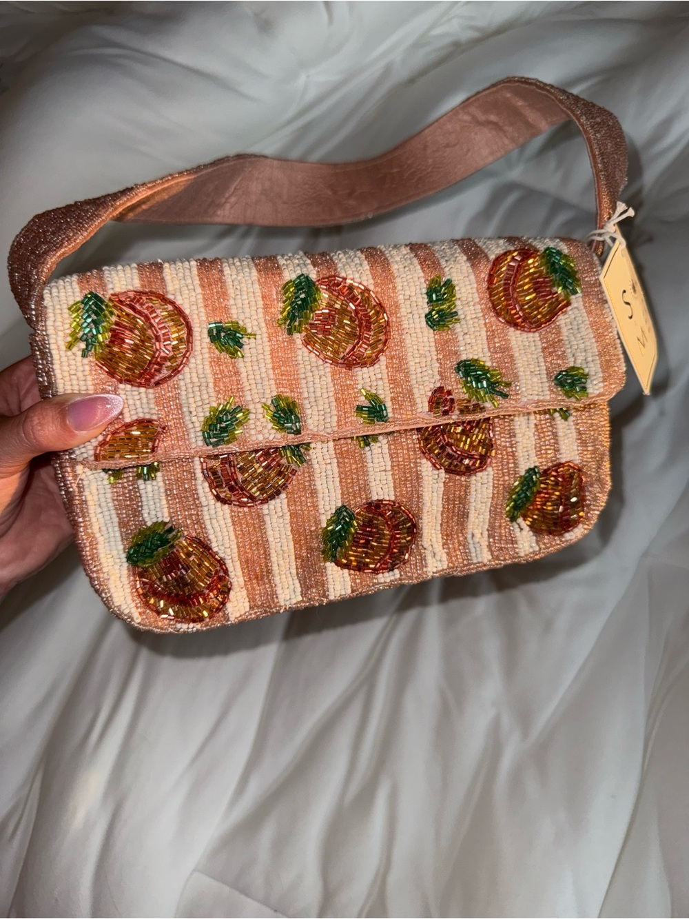 Peaches Beaded Shoulder Bag Handmade in India New with Tags - Picture 11 of 15